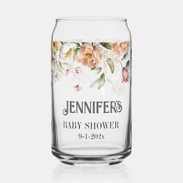 Pink Blush Floral Drop Special Mother-to-Be & Fam Can Glass (Front)