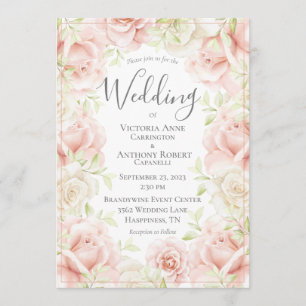 Pink Blush Floral Elegant Romantic Wedding Invitation