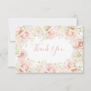 Pink Blush Floral Elegant Romantic Wedding Thank You Card
