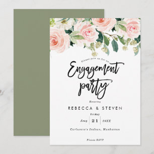 pink blush floral engagement party invitation
