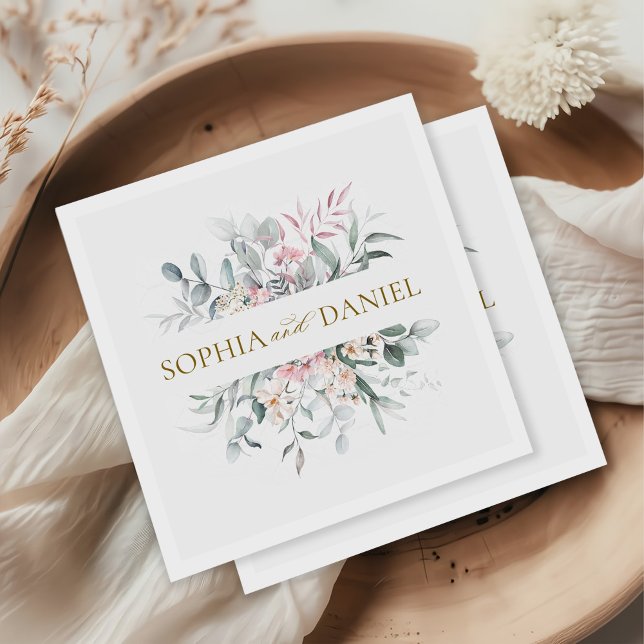 Pink Blush Floral Eucalyptus Botanical Wedding  Napkin (Creator Uploaded)