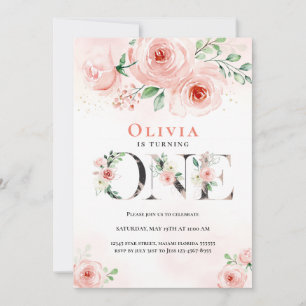 Pink Blush Floral First Birthday Gril Invitation