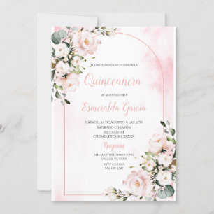 Pink blush floral first quinceanera Invitation