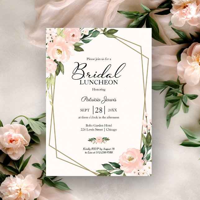 Pink Blush Floral Geometric Bridal Luncheon Invitation (Creator Uploaded)