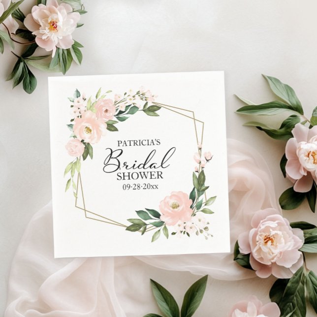 Pink Blush Floral Geometric Bridal Shower Napkin (Creator Uploaded)