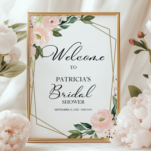 Pink Blush Floral Geometric Bridal Shower Welcome Poster (Creator Uploaded)