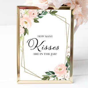 Pink Blush Floral Geometric How Many Kisses Sign