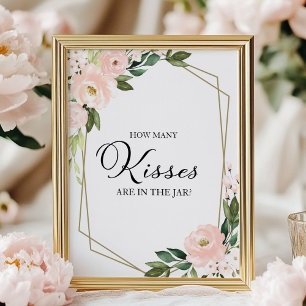Pink Blush Floral Geometric How Many Kisses Sign