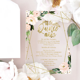 Pink Blush Floral Geometric Quinceañera  Acrylic Invitations