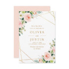 pink blush floral geometric save the date card