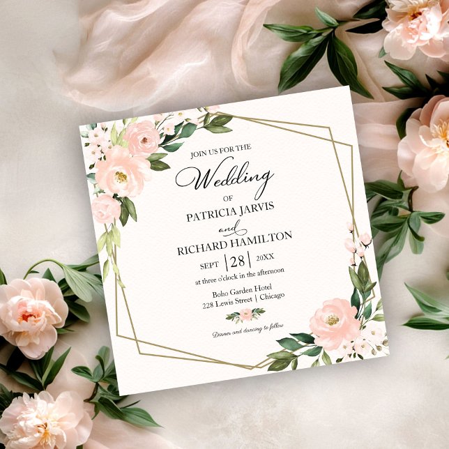 Pink Blush Floral Geometric Wedding Invitation (Creator Uploaded)