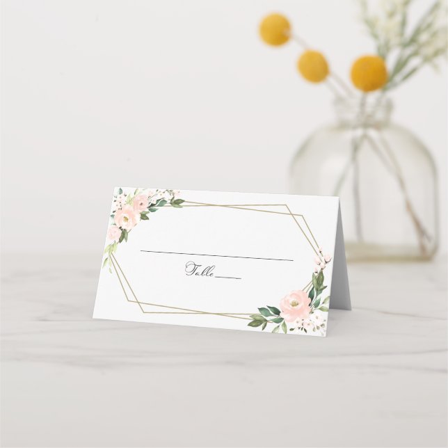 Pink Blush Floral Geometric Wedding  Place Card (Front)