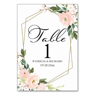 Pink Blush Floral Geometric Wedding Table Number