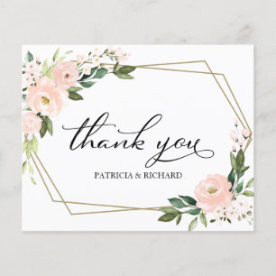 Pink Blush Floral Geometric Wedding Thank You Card