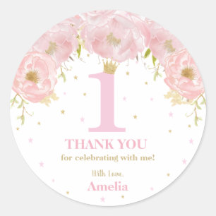 Pink Blush Floral Gold 1st Birthday Girl Princess Classic Round Sticker