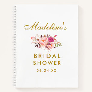 Pink Blush Floral Gold Bridal Shower Gift List Notebook