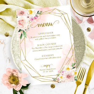 Pink Blush Floral Gold Bridal Shower Menu Invitation