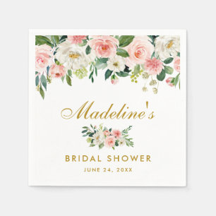 Pink Blush Floral Gold Bridal Shower Napkin