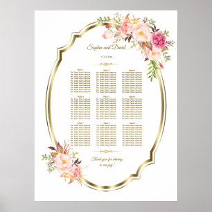 Pink Blush Floral Gold Frame Wedding Seating Chart