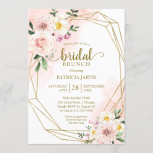 Pink Blush Floral Gold Geometric Bridal Brunch Invitation