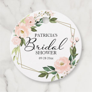 Pink Blush Floral Gold Geometric Bridal Shower Favour Tags