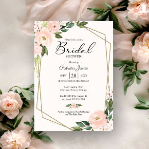 Pink Blush Floral Gold Geometric Bridal Shower Invitation