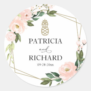 Pink Blush Floral Gold Geometric Wedding Classic R Classic Round Sticker