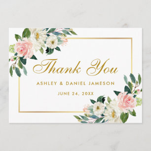 Pink Blush Floral Gold Wedding Thank You