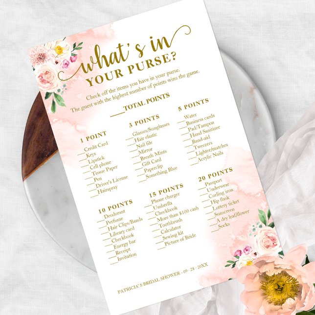 Pink Blush Floral Gold What's In Your Purse Game Flyer (Creator Uploaded)
