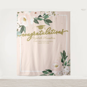 Pink Blush Floral Graduation Party Photo Backdrop Tapestry