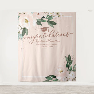 Pink Blush Floral Graduation Party Photo Backdrop Tapestry