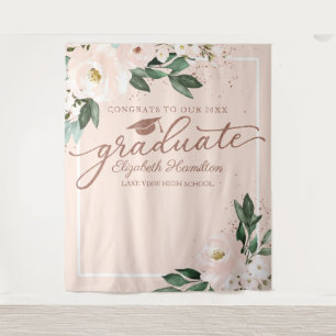 Pink Blush Floral Graduation Party Photo Backdrop Tapestry