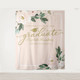 Pink Blush Floral Graduation Party Photo Backdrop Tapestry