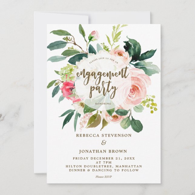pink blush floral greenery engagement party invitation (Front)