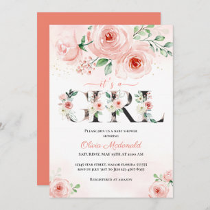 Pink Blush Floral It's a Girl Baby Shower Invitation