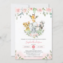 Pink Blush Floral Jungle Animal Safari Baby Shower