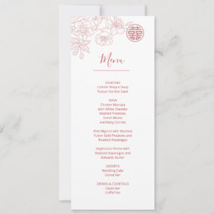 Pink Blush Floral Line Art Chinese Wedding Menu  Invitation