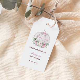 Pink Blush Floral Little Pumpkin Baby Shower Gift Tags
