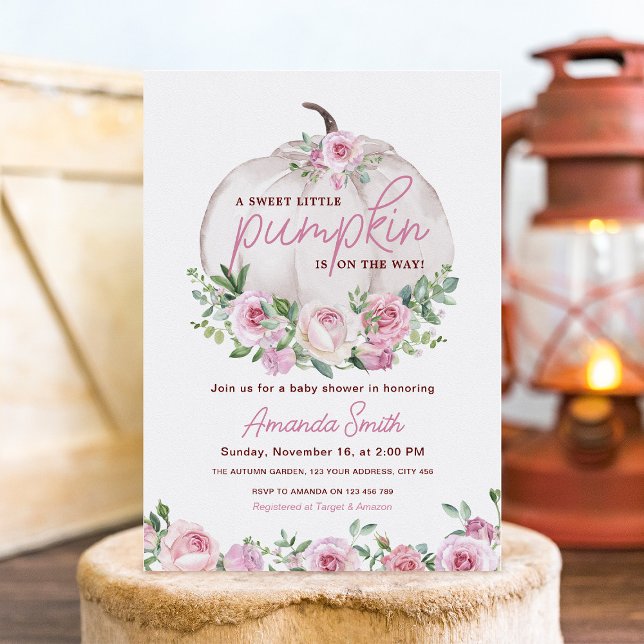 Pink Blush Floral Little Pumpkin Baby Shower Invitation (Creator Uploaded)