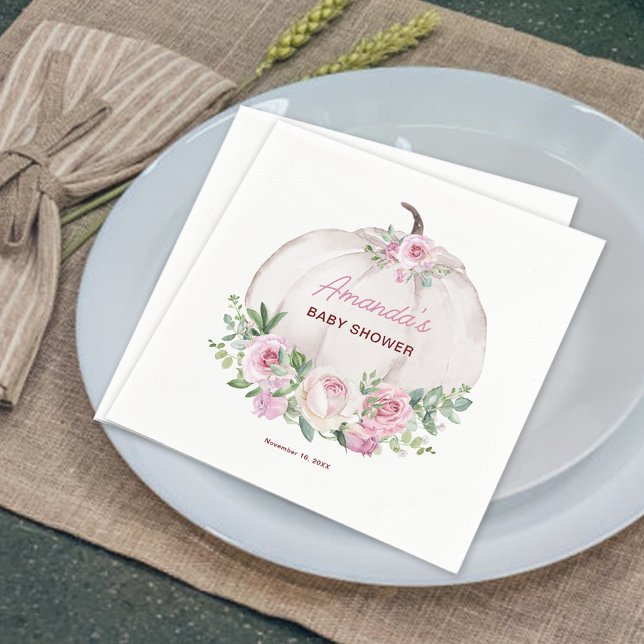 Pink Blush Floral Little Pumpkin Baby Shower Napkin (Creator Uploaded)