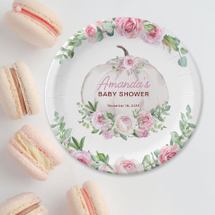 Pink Blush Floral Little Pumpkin Baby Shower Paper Plate