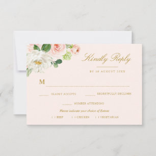 pink blush floral meal choice RSVP card