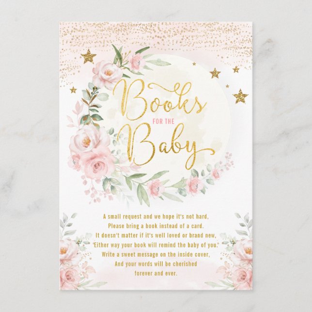 Pink Blush Floral Moon & Stars Books for Baby Girl Enclosure Card (Front)