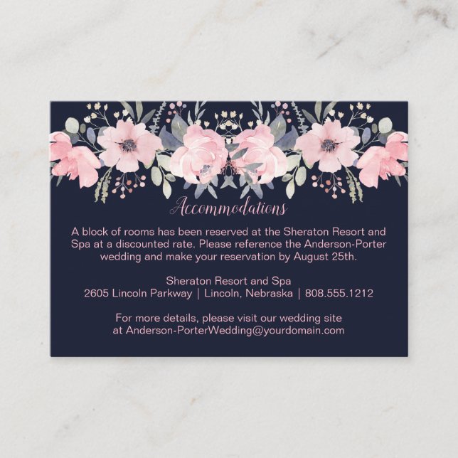 Pink Blush Floral - Navy | Enclosure Card (Front)