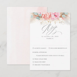 Pink Blush Floral Pampas Grass Wedding RSVP
