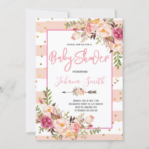 Pink Blush Floral Peony Baby Shower Invitation