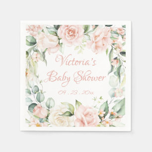 Pink Blush Floral Personalised Baby Shower Napkin
