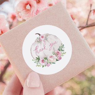 Pink Blush Floral Pumpkin Baby Shower Thank You Classic Round Sticker