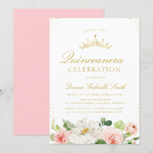 Pink blush floral Quinceanera invitation
