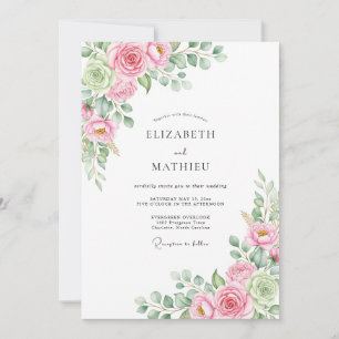 Pink Blush Floral Romance Wedding Invitation